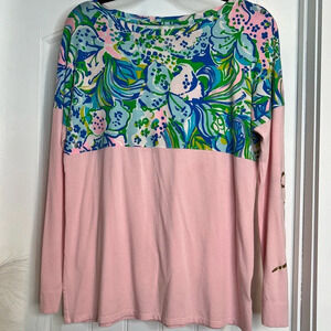 Lilly Pulitzer‎ Pink & Blue Finn Pima Cotton Blend Pullover Top. Size Small.